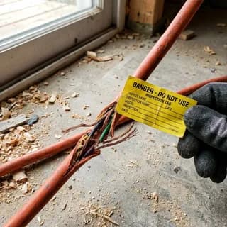 Damaged electrical cable with exposed wiring